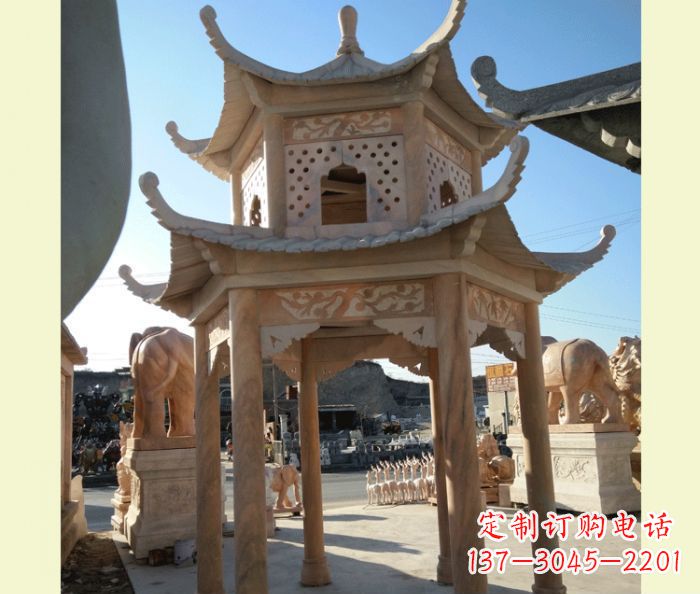 上海中式双层石雕凉亭