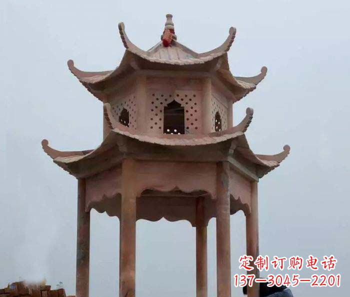 上海中领雕塑双层六角石雕凉亭