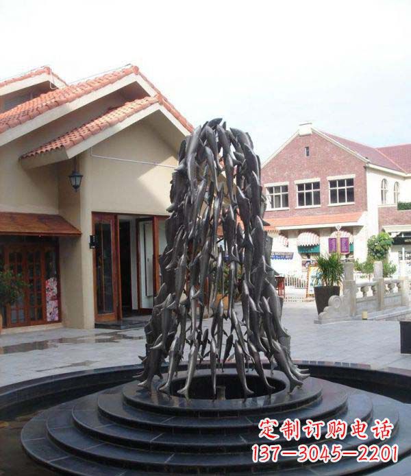 上海欢乐鱼群,喷泉铜雕