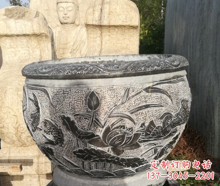 上海室内装饰用鸳鸯荷花浮雕水缸