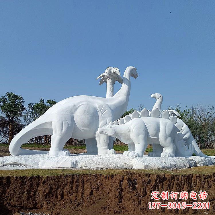 上海公园园林汉白玉恐龙情景动物雕塑