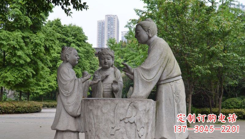 上海孔融让梨石雕，精美的古代人物雕塑