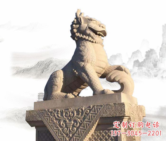 上海古代神兽大理石麒麟石雕 (2)