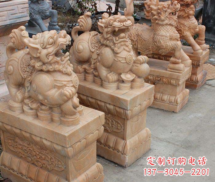 上海中领雕塑-古代神兽晚霞红貔貅石雕