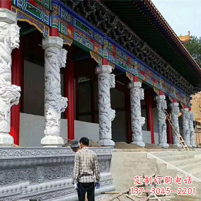 上海精美手工制作的精美古建汉白玉龙柱雕塑