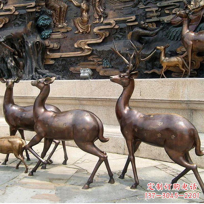 上海古铜色梅花鹿铜雕精美塑型