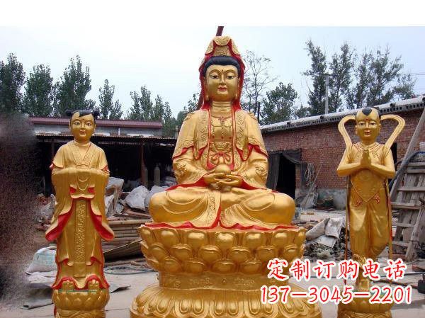 上海财运旺旺,观音童子龙女铜雕