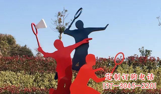 上海广场不锈钢打羽毛球雕塑 (2)