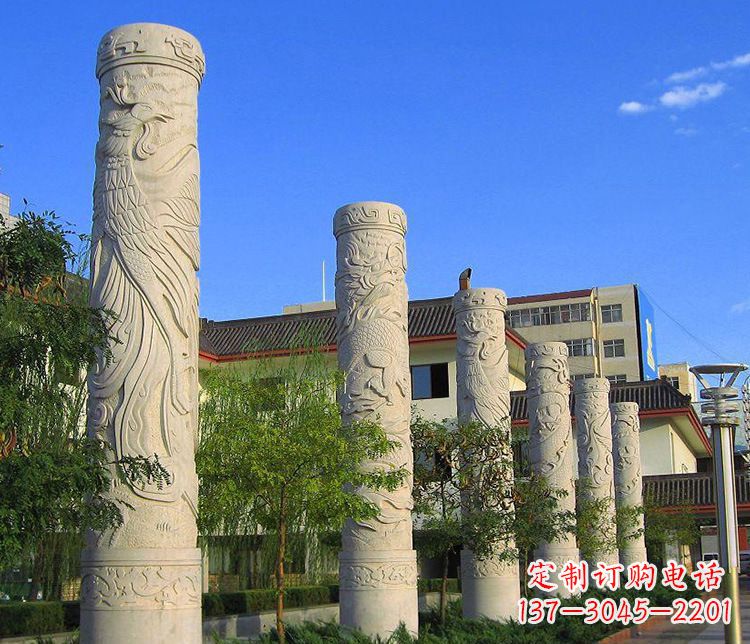 上海广场凤凰石浮雕龙柱景观石雕