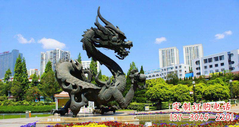 上海精美巨型广场龙戏珠景观铜雕