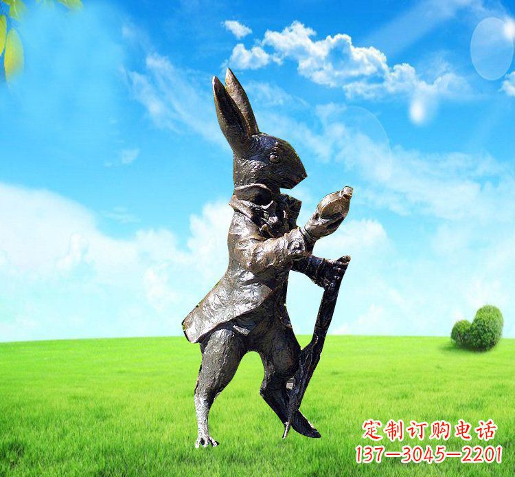 上海以广场铜雕小兔挖萝卜动物雕塑为你礼赞美好!