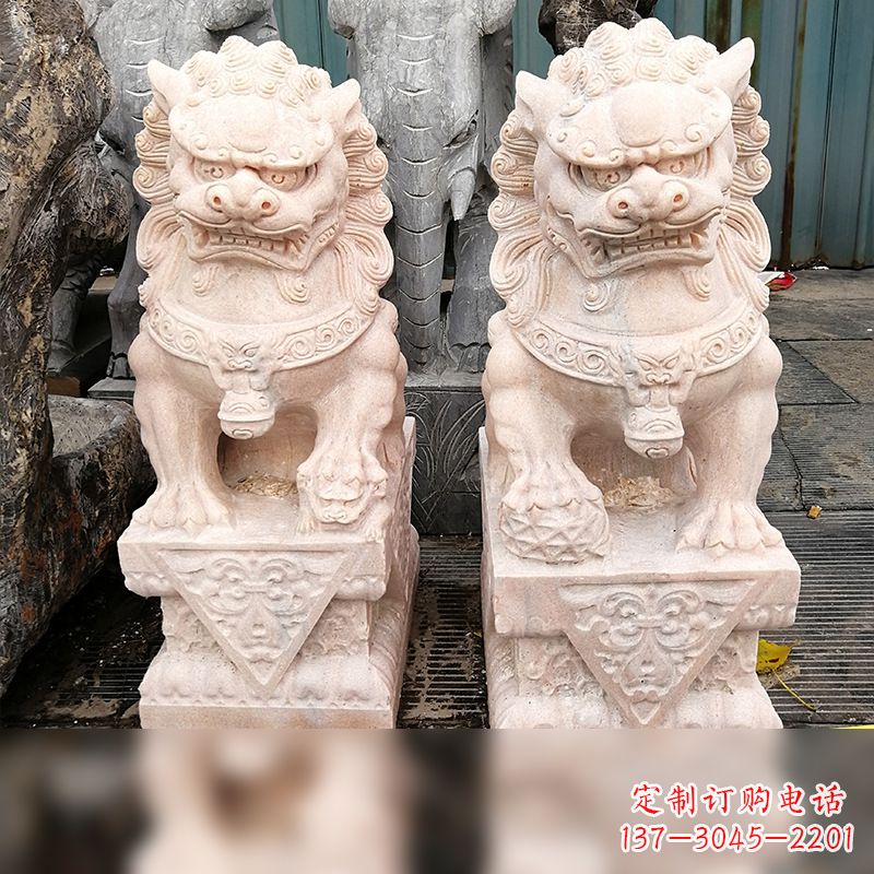 上海汉白玉狮子雕塑,独特雕刻,展现狮子雄势