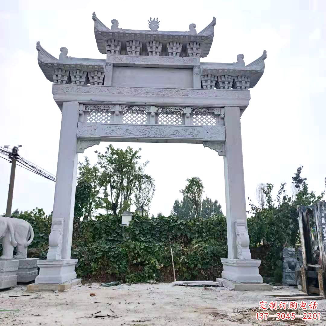 上海汉白玉精致的牌坊雕塑