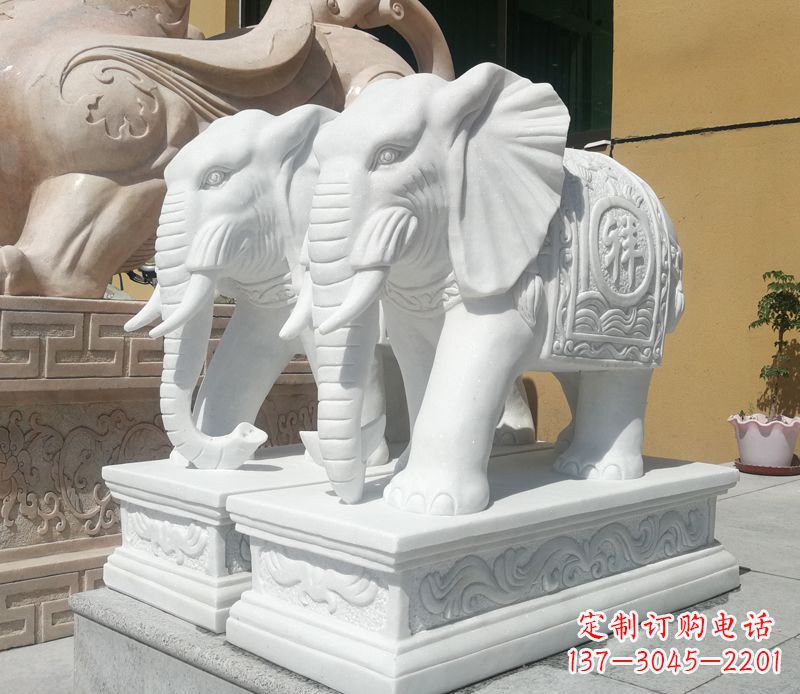 上海属于你的祝福——汉白玉吉祥如意门口招财大象雕塑