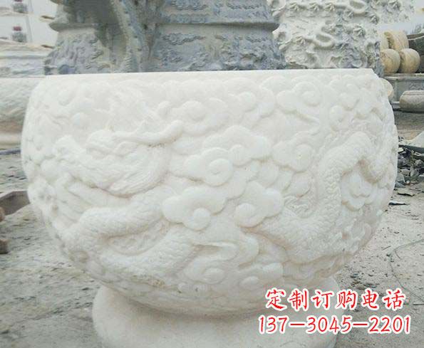 上海汉白玉龙浮雕招财水缸,让你家居多一份福气