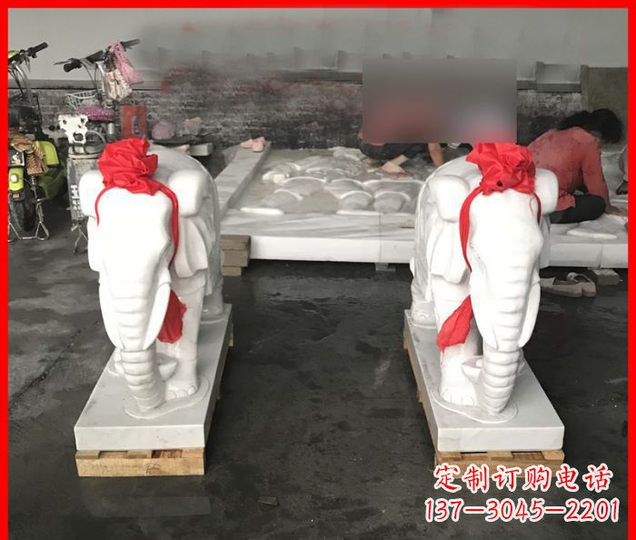上海汉白玉雕刻招财小象，让你的家门口更加灵气