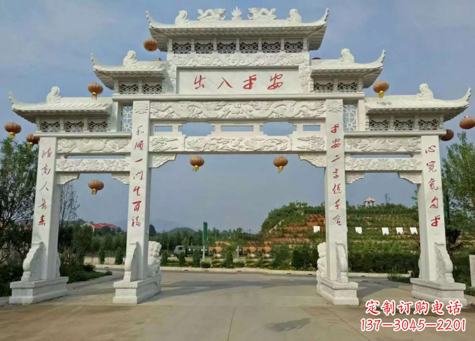 上海中领雕塑的汉白玉三门石牌坊雕塑