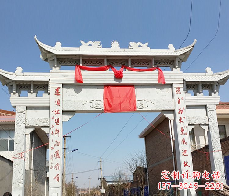 上海汉白玉三门石牌坊石雕——精致而优雅