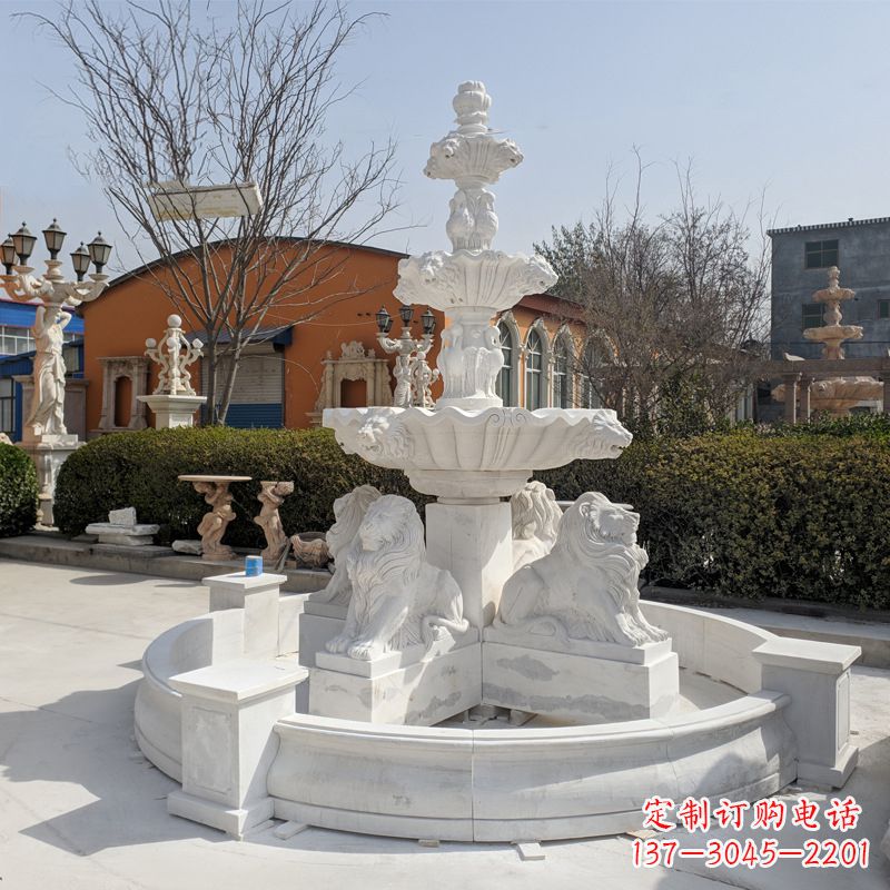 上海定制白玉狮子喷泉雕塑