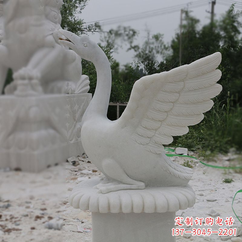 上海汉白玉展翅喷水天鹅雕塑