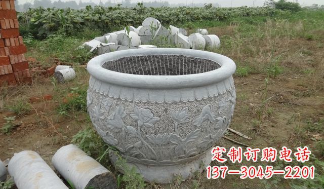 上海荷花花盆公园景观石雕,千般美妙一览无余