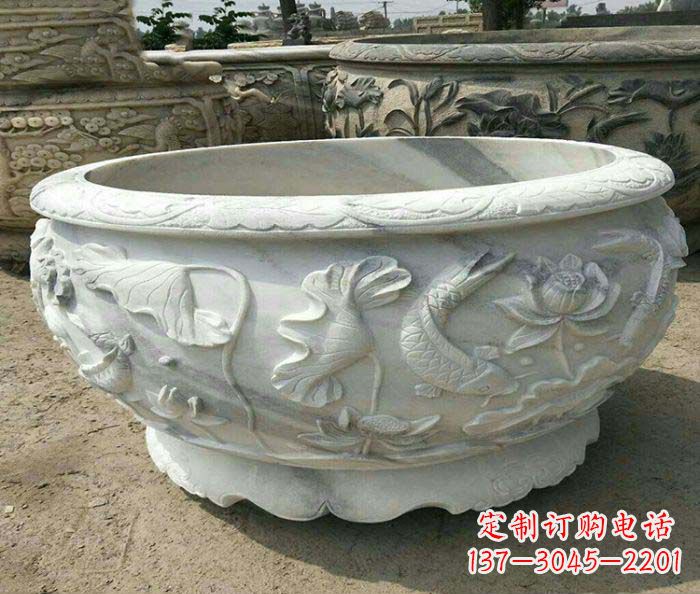 上海荷花鲤鱼石雕招财水缸