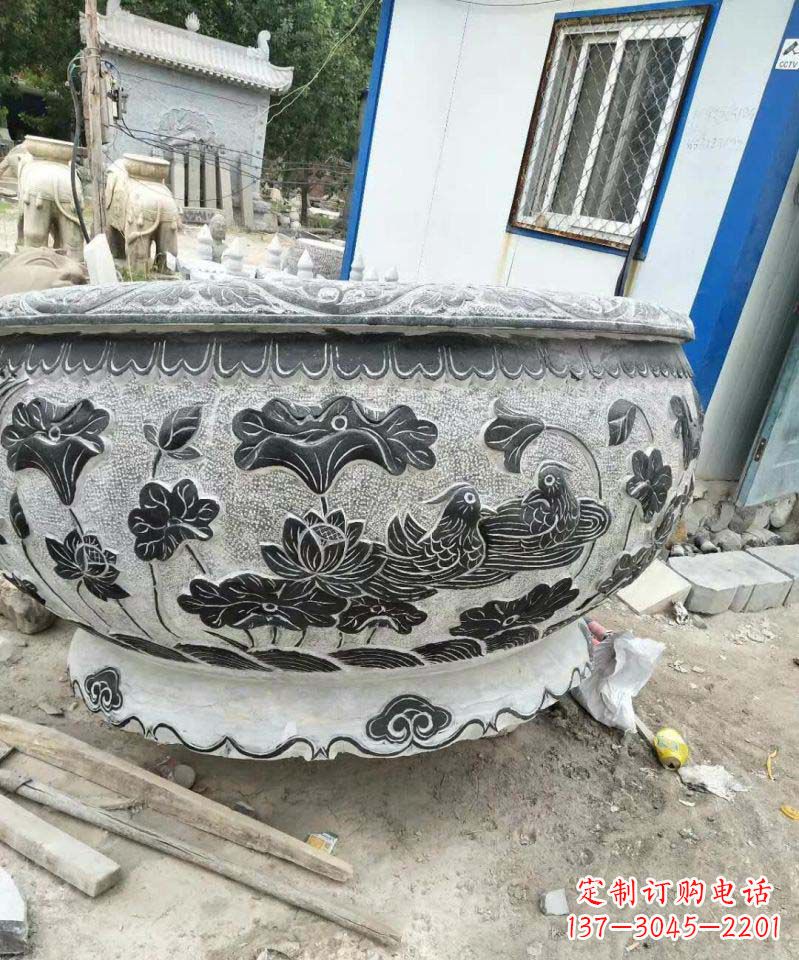 上海荷花石雕水缸,给你安静的空间
