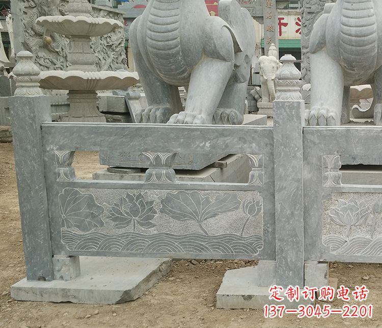 上海荷花石浮雕仿古栏板石雕