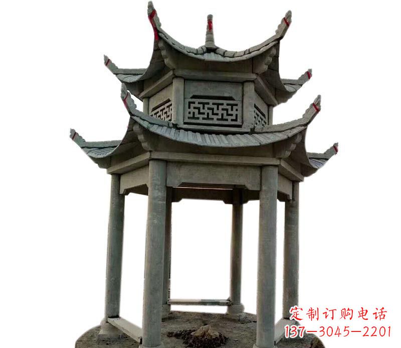 上海传统双层六角凉亭石雕