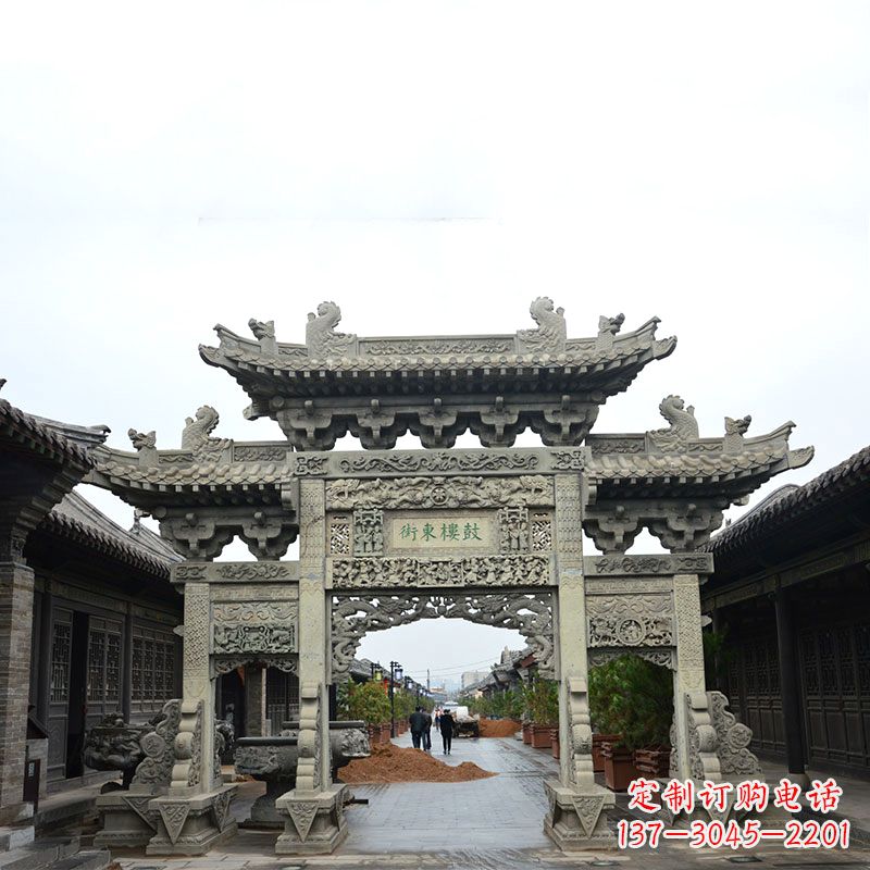 上海特色街道三门石雕牌楼雕塑