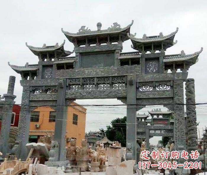 上海景区三门牌坊石雕 (3)