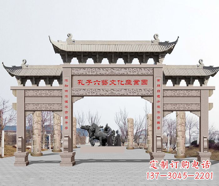 上海景区三门石雕牌坊-高质美观可靠的雕塑装置