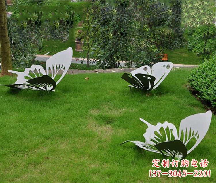上海镜面不锈钢蝴蝶公园草坪动物雕塑摆件