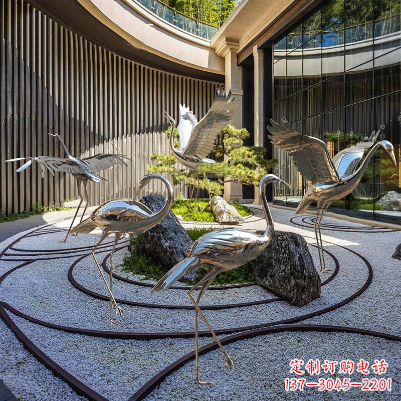 上海中领雕塑镜面不锈钢仙鹤雕塑