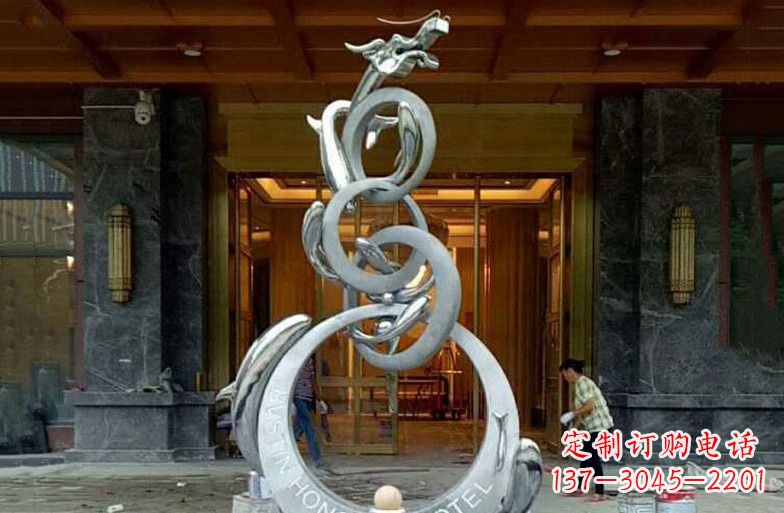 上海酒店不锈钢抽象鱼跃龙门雕塑