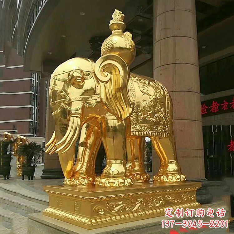 上海鎏金大门大象铜雕-宾馆商场看门招财吉祥动物雕塑