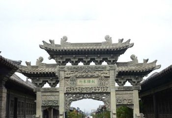 上海街道三门石雕牌楼