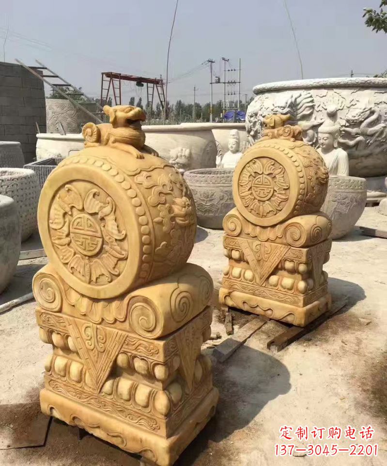 上海福瑞貔貅抱鼓石雕塑,传承中国古老文化