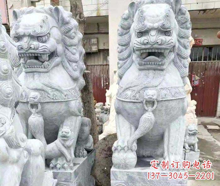 上海企业景观大理石狮子石雕 (2)