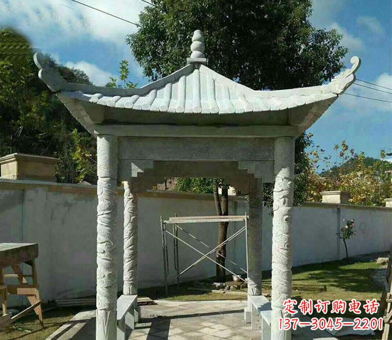 上海精美绝伦的青石单层四角凉亭雕塑