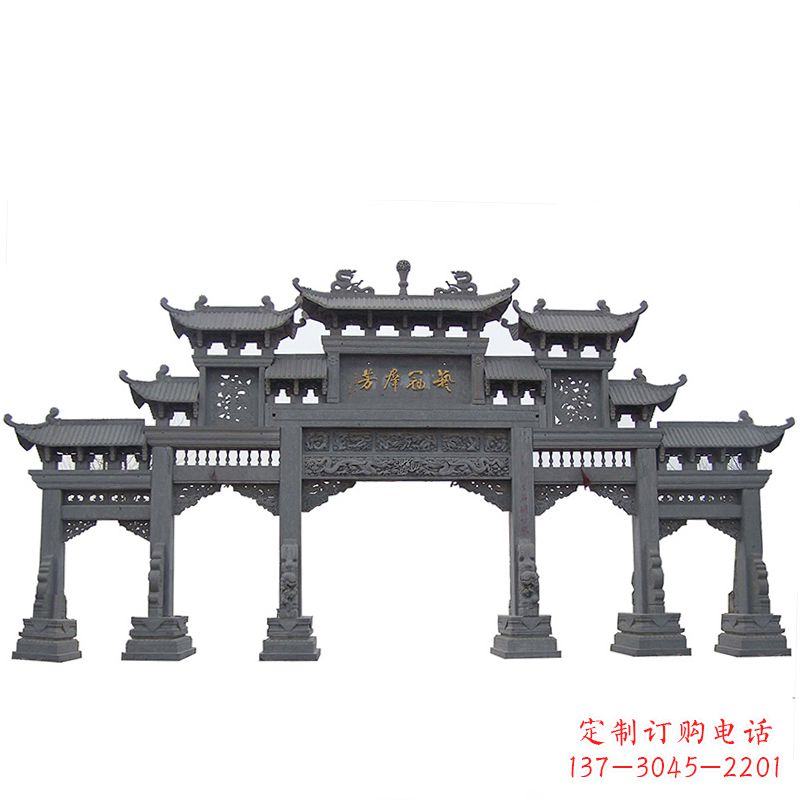 上海传承千年历史青石仿古五门石雕牌楼