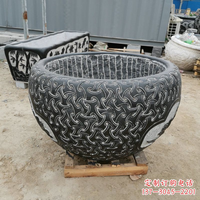 上海青石复古风花盆雕塑