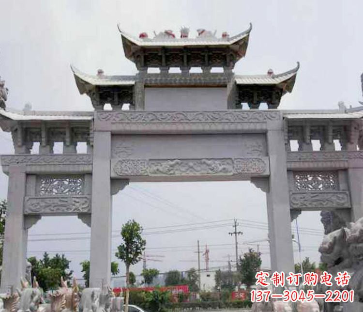 上海中领雕塑-三门牌坊大理石石雕