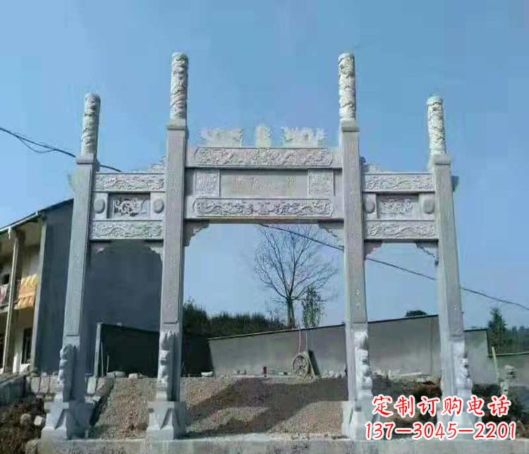 上海三门仿古牌坊石雕,精致雕刻典雅之美