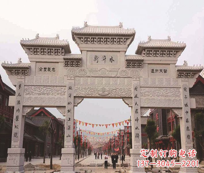 上海三门牌坊石雕-专业彰显气派