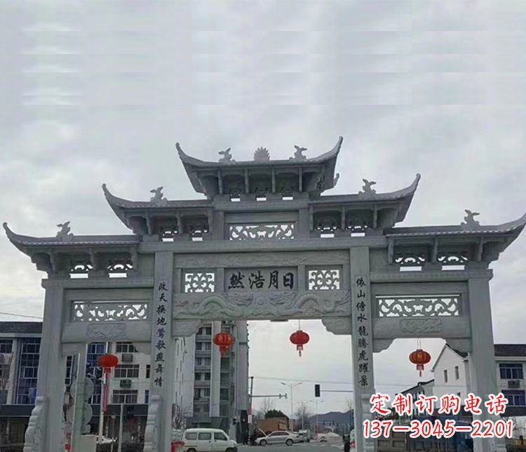 上海三门五楼石牌坊石雕_1