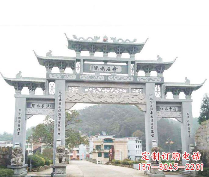 上海三门五楼石牌坊石雕——精美精致的多层次雕刻