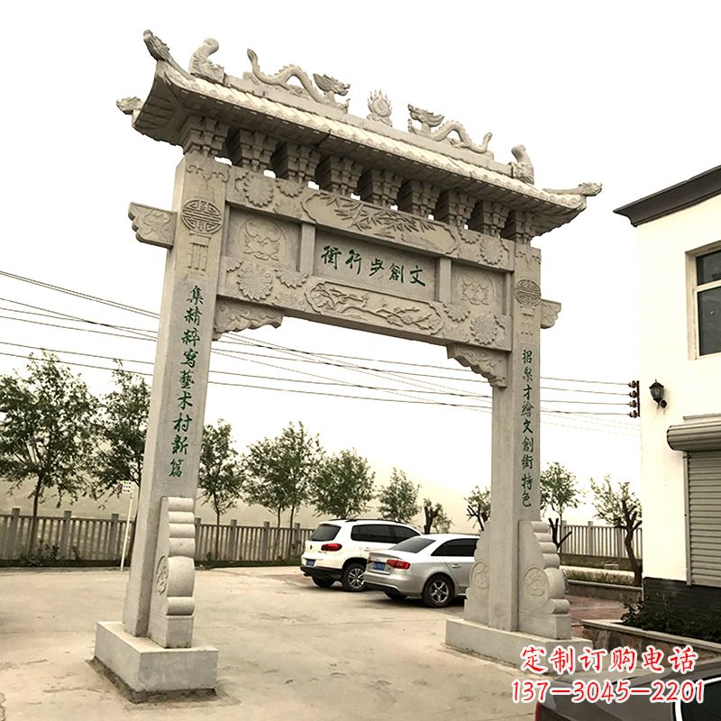 上海欣赏古老石材牌坊雕塑