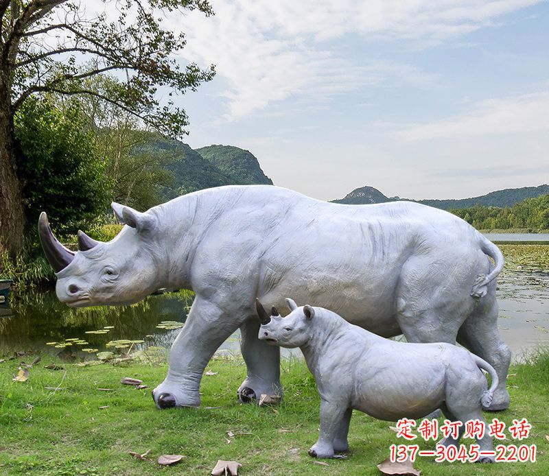 上海石雕犀牛母子雕塑
