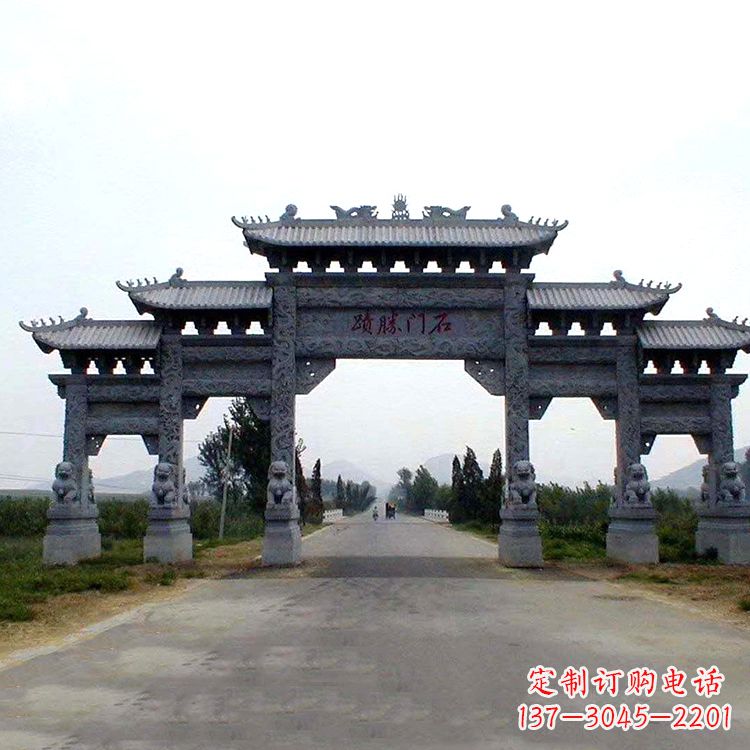 上海石门胜迹青石仿古石雕牌楼